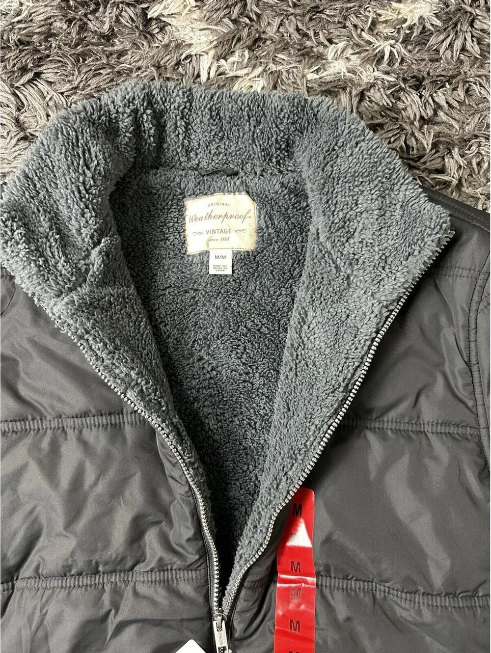 NWT Weatherproof vintage Puffer Jacket Mens Medium Black Sherpa Fleece Lined